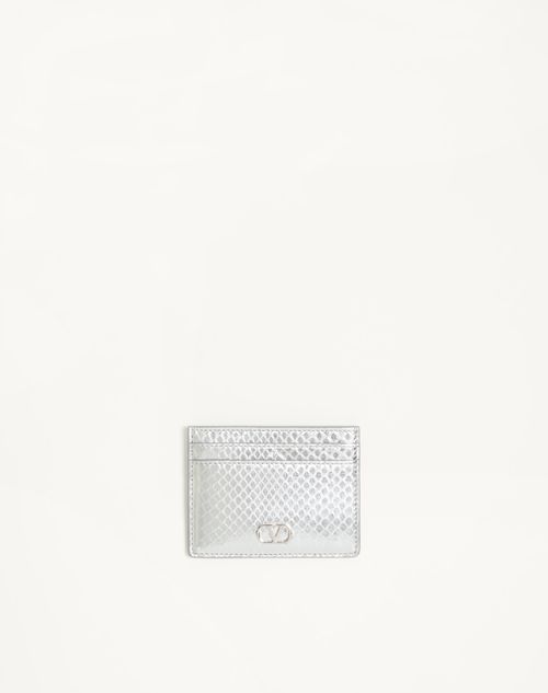 Valentino Garavani - Valentino Garavani Vlogo Signature Cardholder In Laminated Ayers - Silver - Woman - Wallets And Small Leather Goods