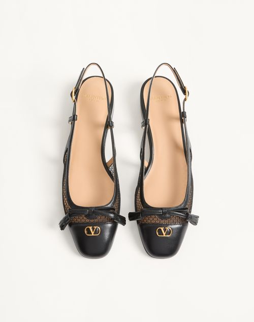 Valentino Garavani - Valet Du Roi Slingback Ballerina In Mesh And Kidskin 25mm - Black - Woman - Ballerinas