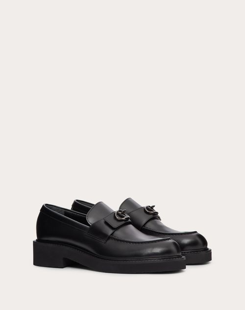 Valentino Garavani - Vlogo Locker Calfskin Loafers 40mm - Black - Woman - Loafers & Oxford