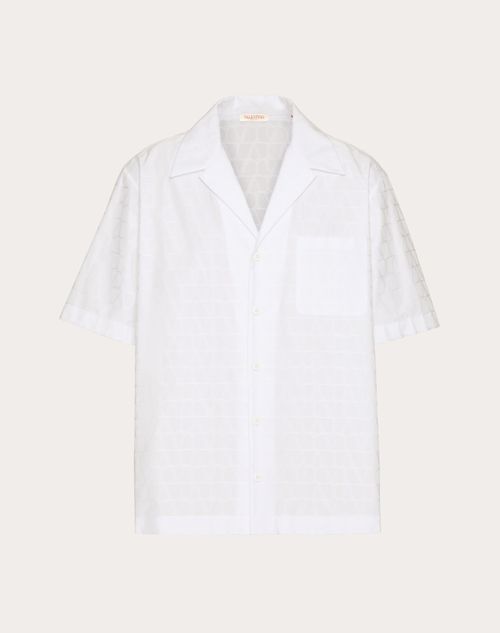 Valentino - Bowlinghemd Aus Baumwollepopelin Mit Toile Iconographe-muster - Weiß - Mann - Hemden