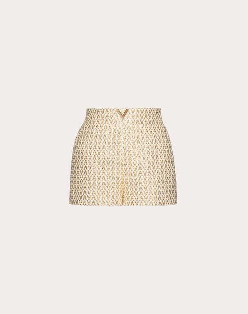 Valentino - Boucle' Optical Valentino Gold Shorts - Ivory/gold - Woman - Trousers And Shorts