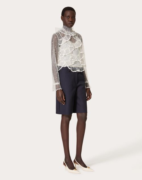 Valentino - Tulle Illusione Embroidered Top - Ivory - Woman - Shirts & Tops