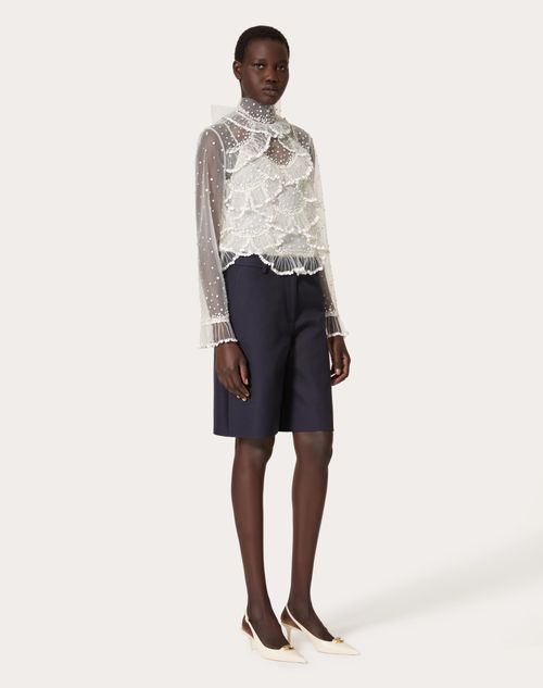 Valentino - Tulle Illusione Embroidered Top - Ivory - Woman - Shirts And Tops