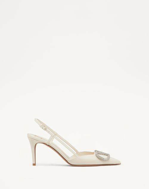 Valentino Garavani - Vlogo Signature Slingpumps Aus Kalbsleder, 80 Mm - Light Ivory/crystal - Frau - Pumps