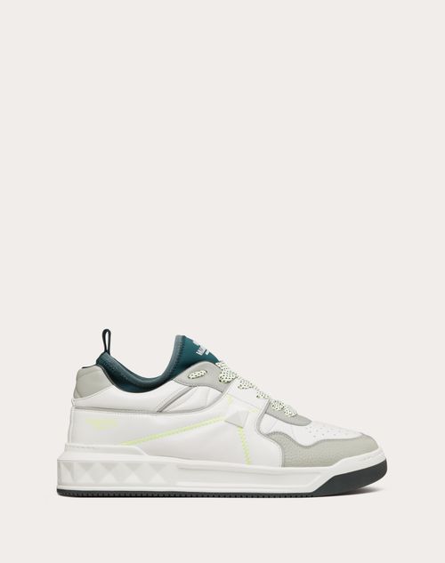 Valentino Garavani - One Stud Mid-top Sneaker In Nappa Leather And Fabric - White/grey - Man - Shoes