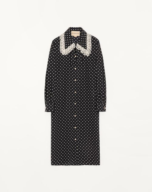 Valentino - Midi Dress In Crepe De Chine With Medium-sized Polka Dots - Black/birch - Woman - Dresses
