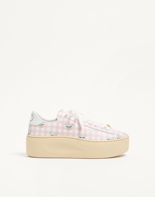 Valentino Garavani - Royco Flatform Sneaker In Vichy Nappa Calfskin With Le Chat De La Maison Pattern - White - Woman - Sneakers