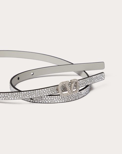 Valentino Garavani - Vlogo Signature Belt With Crystals 10 Mm - Crystal - Woman - Belts