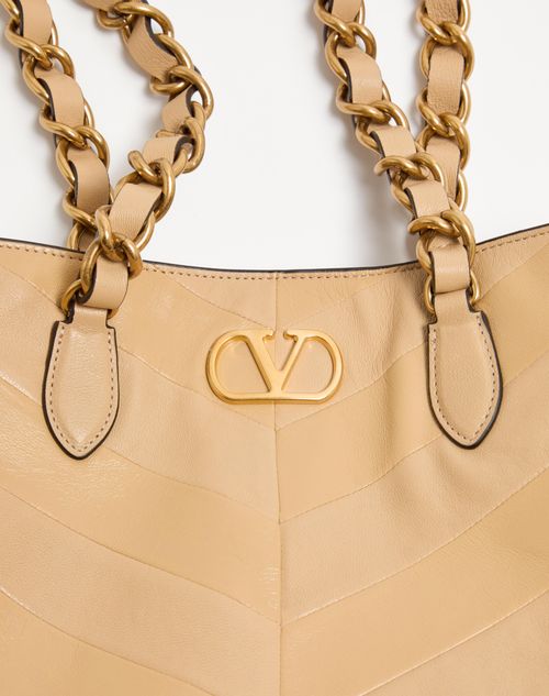 Valentino Garavani - Valentino Garavani Laseine Kleiner Shopper Aus Nappaleder Mit Chevron-muster - Gold Beige - Frau - Shopper