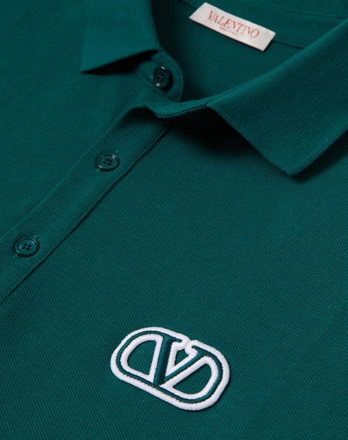 Cotton Piqué Polo Shirt With Vlogo Signature Patch for Man in White