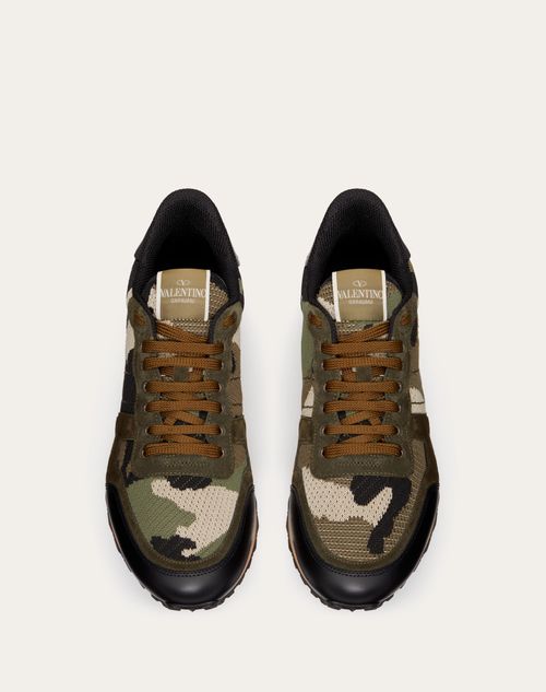 Mesh Fabric Camouflage Rockrunner Sneaker for Man in White/pastel Gray |  Valentino US