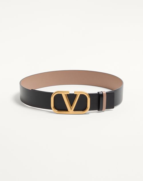 Valentino Garavani - Reversible Vlogo Signature Belt In Glossy Calfskin 40 Mm - Smokey Beige/black - Woman - Accessories