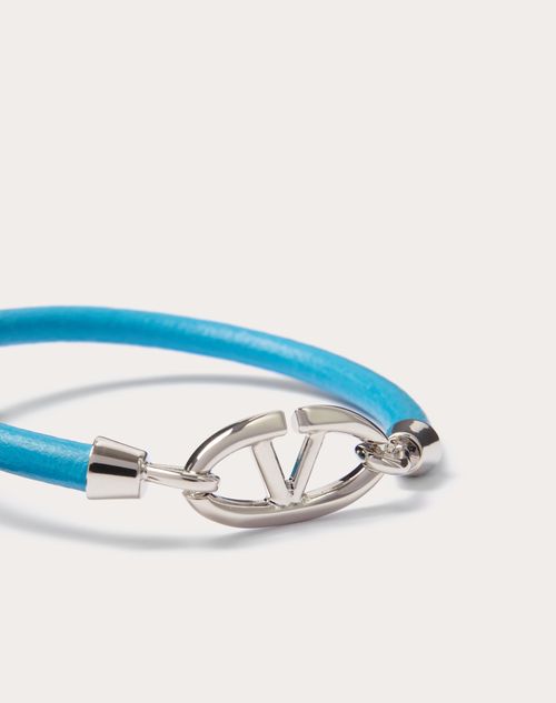 Valentino Garavani - Valentino Garavani The Bold Edition Vlogo Bracelet In Leather And Metal - Sky Blue - Man - Jewels - M Accesories