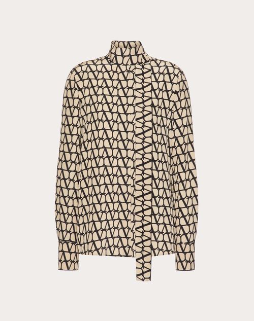 Valentino - Toile Iconographe Crepe De Chine Blouse - Beige/black - Woman - Shirts And Tops