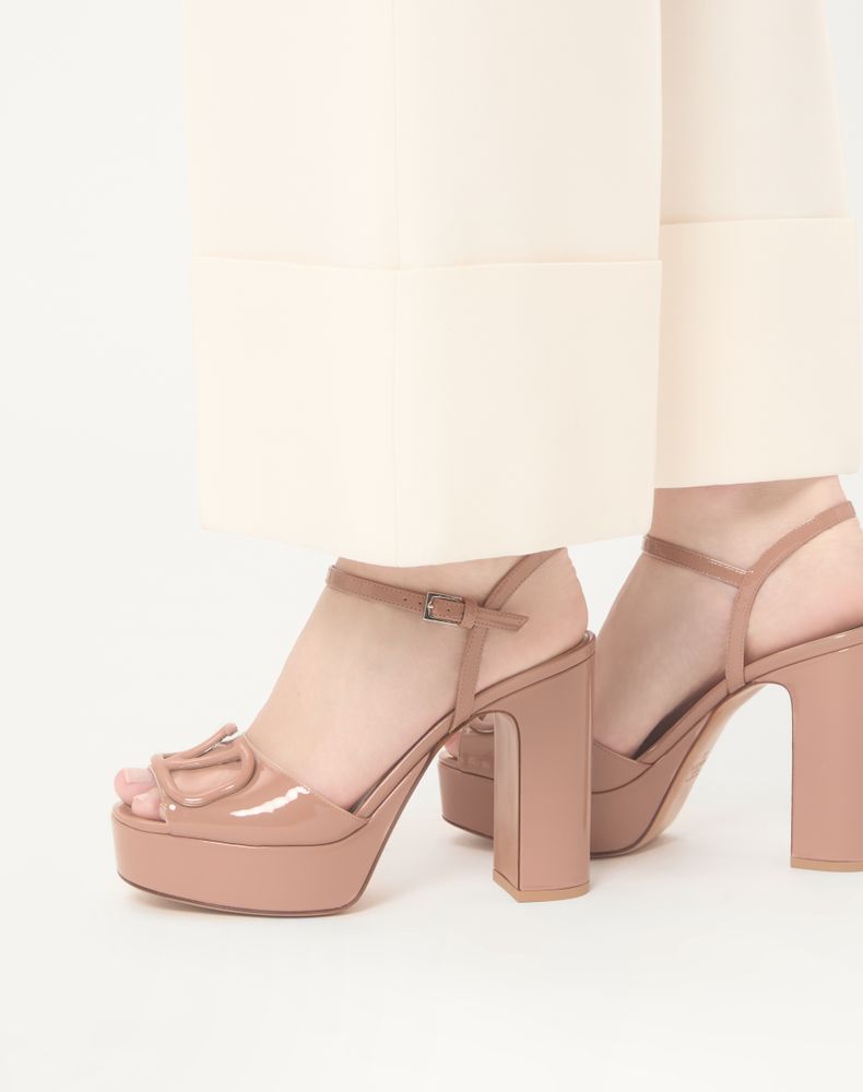 Valentino Garavani Vlogo Signature Patent Leather Platform Sandal 115Mm Woman Rose Cannelle 38.5