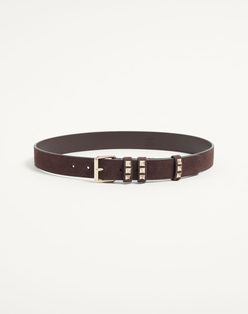 Valentino Garavani - Rockstud Suede Belt 30 Mm - Ebony - Woman - Belts