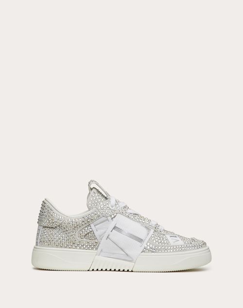 Valentino Garavani - Low-top Calfskin Vl7n Sneaker With Bands And Crystals - White/gray/ice - Woman - Sneakers