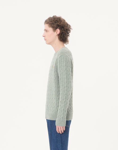 Valentino - Valentino Cable-knit Wool Jumper With Vlogo - Sage - Man - Knitwear