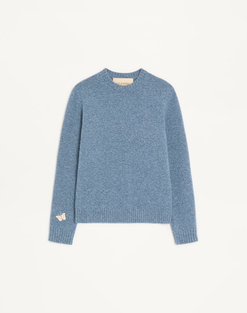 Pull Laine Écusson Butterfly Brodé Bleu Roi — Valentino