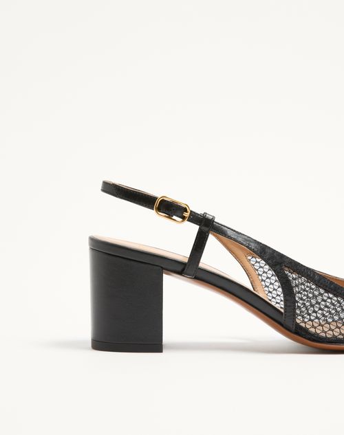 Valentino Garavani - Valet Du Roi Slingback Pump In Mesh And Kidskin 60mm - Black - Woman - Pumps And Slingbacks