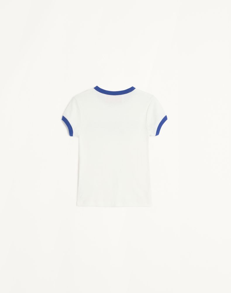 Valentino Jersey Cotton T-Shirt Woman Ivory/Electric Blue M