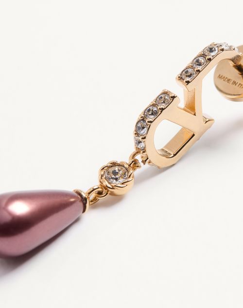 Valentino Garavani - Vlogo Signature Metal Earrings With Swarovski® Crystals And Glass Drops - Gold/crystal/pink - Woman - Jewelry