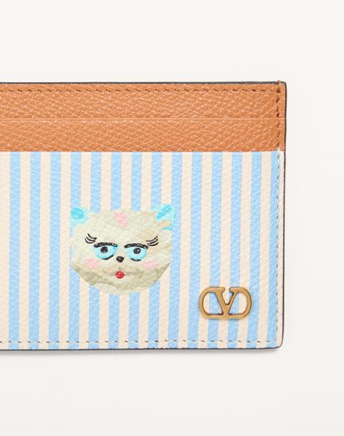 Valentino Garavani - Valentino Garavani Vlogo Signature Wallet In Grainy Calfskin With Le Chat De La Maison Print - Azure/ivory - Man - Wallets And Small Leather Goods