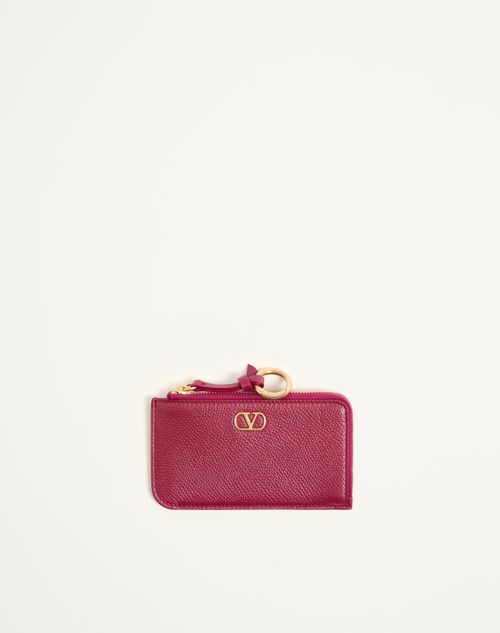 Valentino Garavani - Valentino Garavani Vlogo Signature Zip-around Charm Cardholder In Grainy Calfskin - Insolent - Woman - Accessories