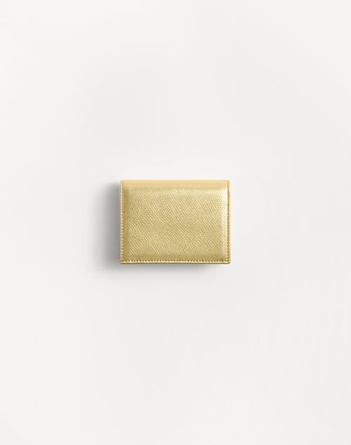 Valentino Garavani - Vlogo Signature Laminated Grainy Calfskin Wallet - Antique Brass - Woman - Wallets And Small Leather Goods