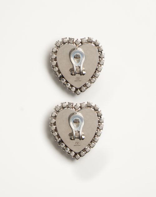 Valentino Garavani - Coeur Hyperbole Earrings In Metal, Resin And Swarovski® Crystals - Palladium/pink - Woman - Fashion Jewelry