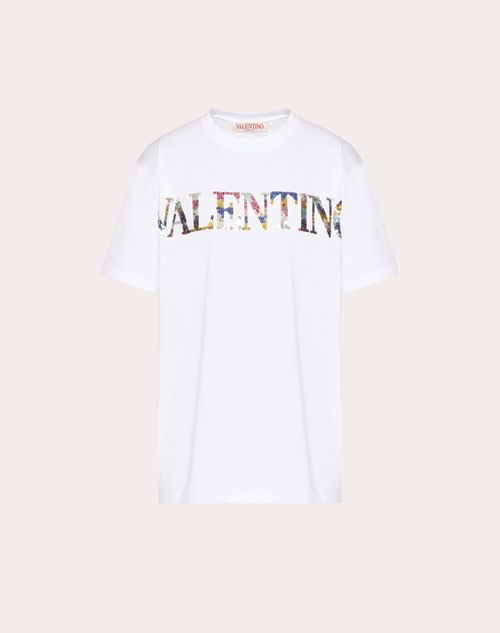 Valentino - Besticktes T-shirt Aus Jersey - Weiss/mehrfarbig - Frau - T-shirts & Sweatshirts