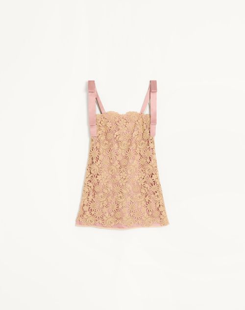 Valentino - Short Guipure Dress With Fleur A Jours Flower Mix - Beige - Woman - Dresses