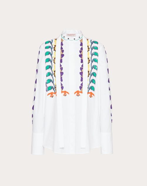 Valentino - Camicia In Cotton Popeline Ricamata - Bianco/multicolor - Donna - Camicie E Top