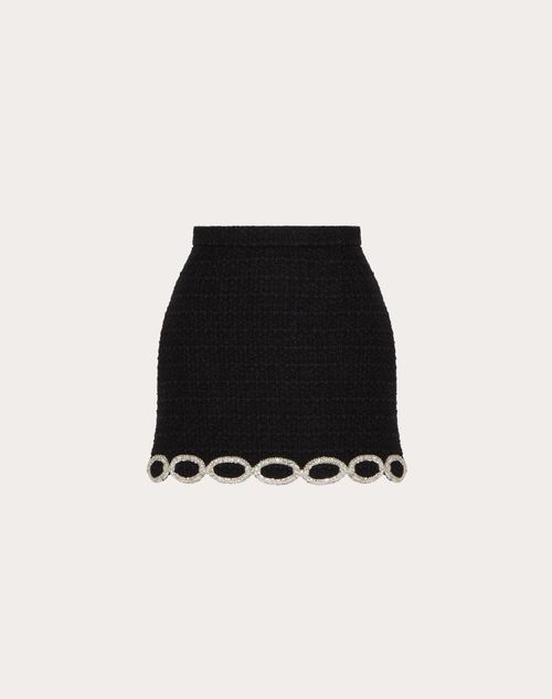 Valentino - Jupe Brodée En Wool Tweed - Noir/argent - Femme - Jupes