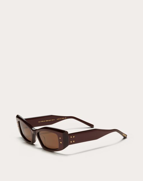 Valentino - Iv - Marco Rectangular De Acetato - Marrón Granate/marrón Oscuro - Mujer - Gafas De Sol