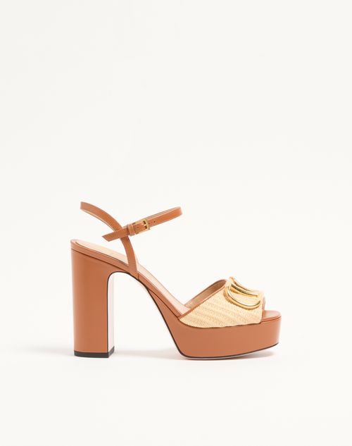 Valentino Garavani - Vlogo Signature Platform Sandal In Raffia 115mm - Beige - Woman - Shelf - W Shoes - Summer Vlogo