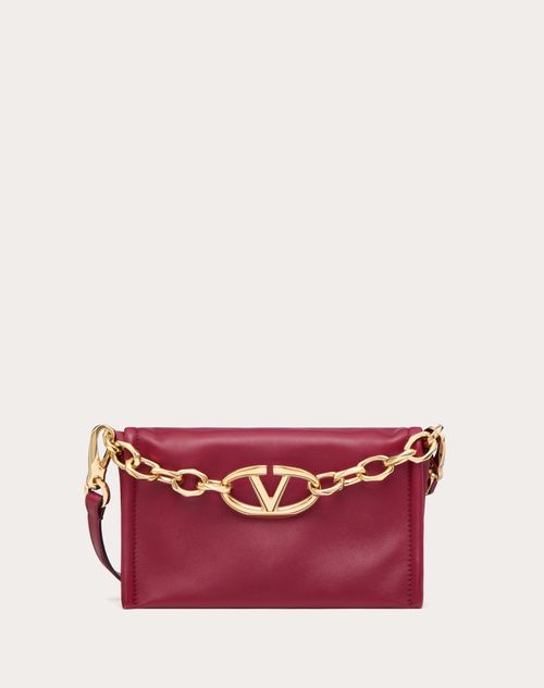 Valentino Garavani - Vlogo Chain Clutch Aus Nappaleder Mit Kette - Dunkelrot - Frau - Taschen