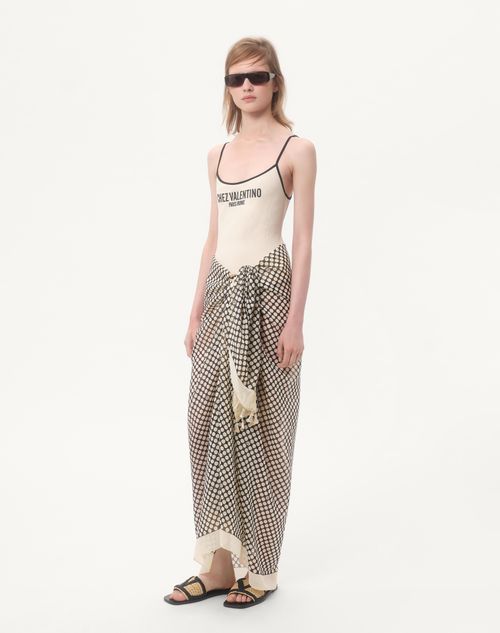 Valentino Garavani - Pareo Escape De Algodón Y Seda Con Estampado De Lunares - Negro/manteca - Mujer - Accesorios Suaves