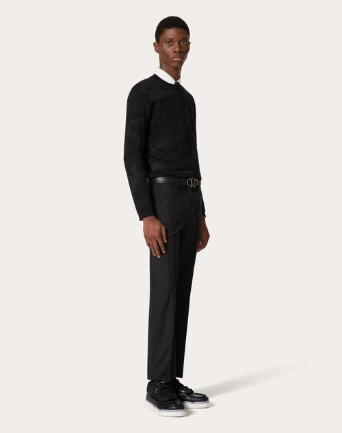 Valentino - Crewneck Wool Jumper With Camounoir Pattern - Black - Man - Knitwear