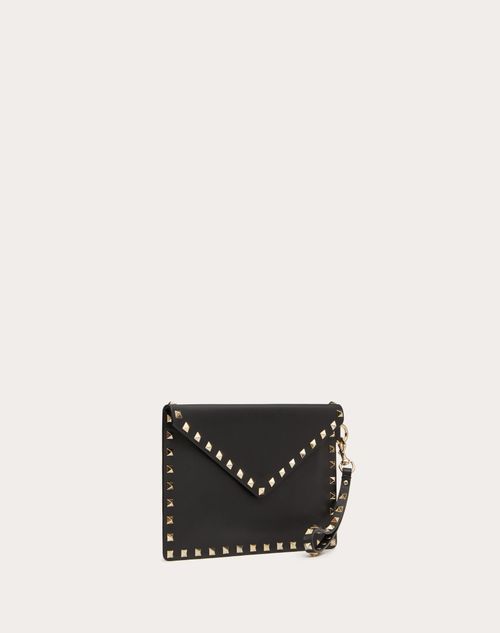 Rockstud Calfskin Pouch for Woman in Black | Valentino US