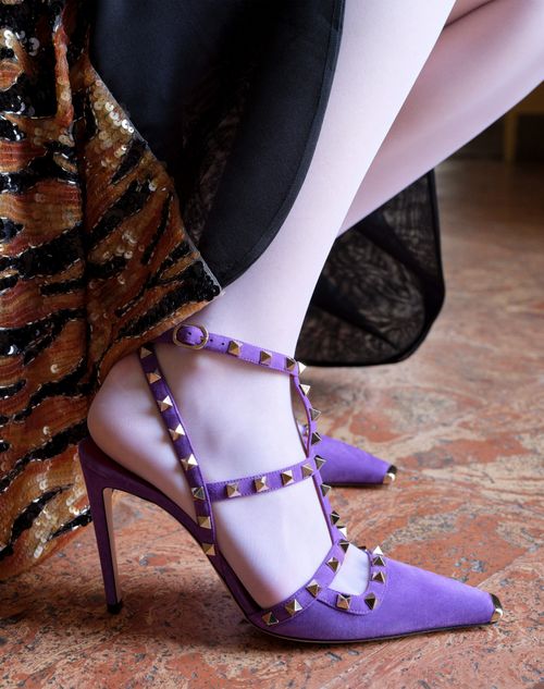 Valentino Garavani - Rockstud Suede Pumps 100mm - Purple - Woman - Pumps And Slingbacks