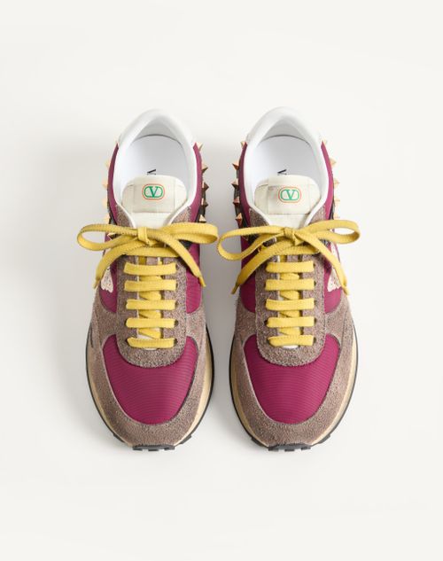 Valentino Garavani - Stud Up Sneaker In Split Leather And Nylon With Butterfly Embroidery - Insolent/multicolour - Man - Sneakers