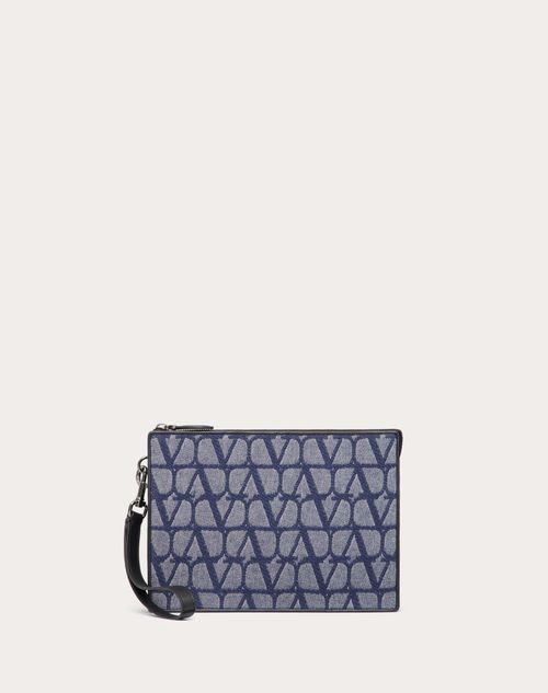 Valentino Garavani - Toile Iconographe Pouch In Denim-effect Jacquard Fabric With Leather Details - Denim/black - Man - Bags