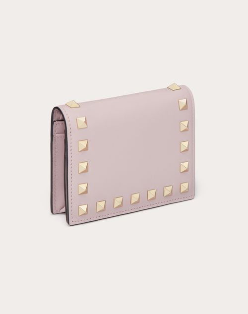 Small Rockstud Calfskin Wallet for Woman in Black