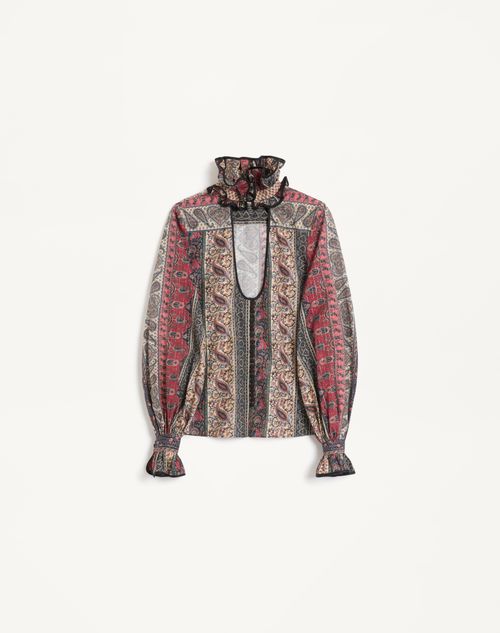 Valentino - Lamé Muslin Shirt With Voyage Imaginaire Print - Multicolor - Woman - Shirts And Tops