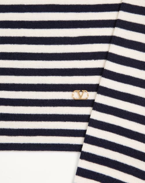 Valentino - Maglione Collo Alto Valentino In Lana Con Patch Vlogo - Avorio/navy - Uomo - Maglieria