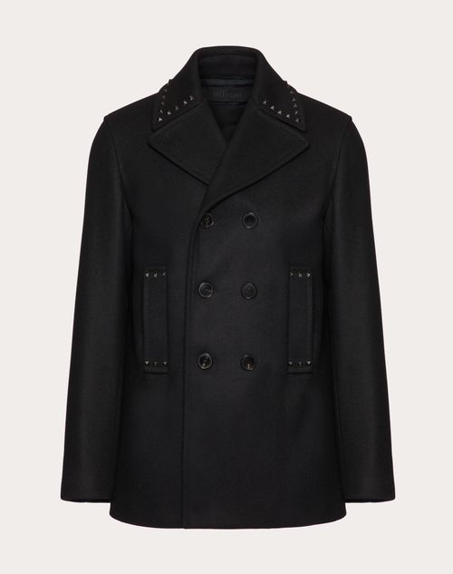 Valentino - Black Untitled 스터드 울 클로스 피코트 - 블랙 - 남성 - 재킷 & 다운 재킷