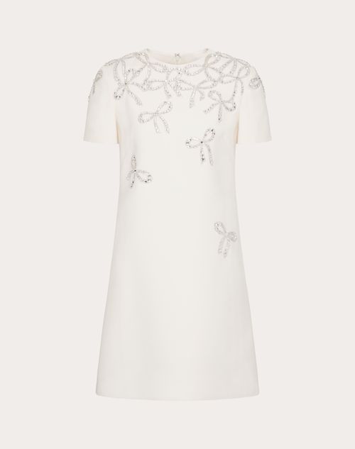 Valentino - Robe Courte Brodée En Crêpe Couture - Ivoire/argent - Femme - Robes