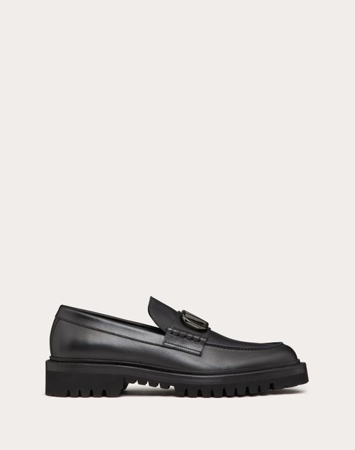 Valentino Garavani - Vlogo Signature Calfskin Loafer - Black - Man - Loafers & Oxford