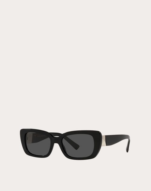 Valentino - Rectangular Acetate Frame Roman Stud - Black/gray - Woman - Eyewear